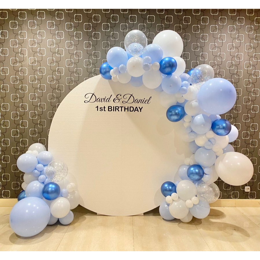 Dekorasi Backdrop Bulat Styrofoam dan Balon Diameter 2m