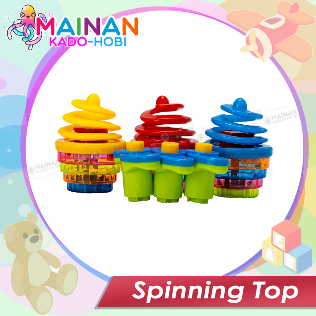 MAINAN SENSORIK ANAK PRESS SPINNING TOP GANGSING SPIRAL LAMPU MUSIK LED