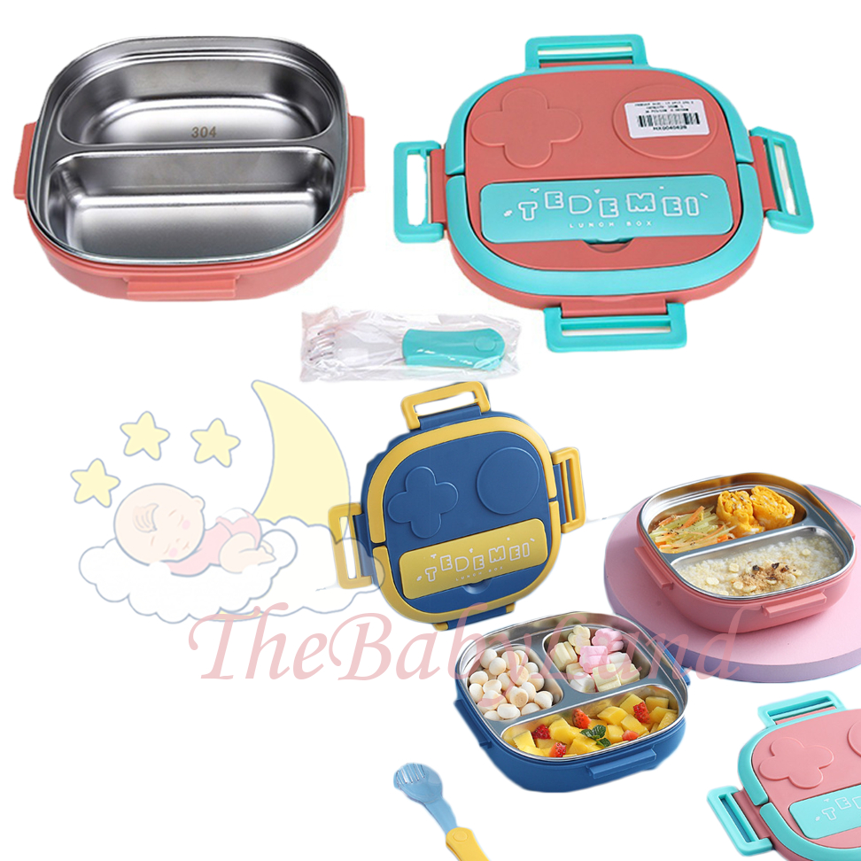 [1KG 3PCS] Babyland Lunch Box Tedemei  2-3 Sekat Kotak Makan Anak Stainless 304 kids Lunch Box Set Premium Rantang Makan Kado Gift