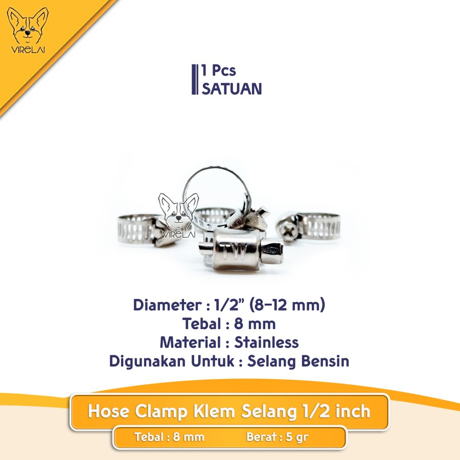 Stainless Klem Selang / Hose Clamp / Klem Gas 5/8&quot;; 1/2&quot;;  3/4&quot;; 7/8&quot;; 1&quot;; 1 1/4&quot;; 1 1/2&quot;; 1 3/4&quot;; 2&quot;; 2 1/4&quot;; 2 1/2&quot;; 3&quot;; 3 1/2&quot;; 4&quot;  [TW]