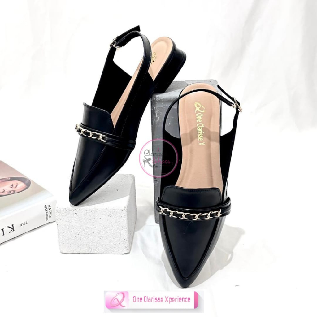 7.7 CLARISSE MANDA Sepatu Heels Wanita Mules Tali Hak 2 CM Slip on Rantai