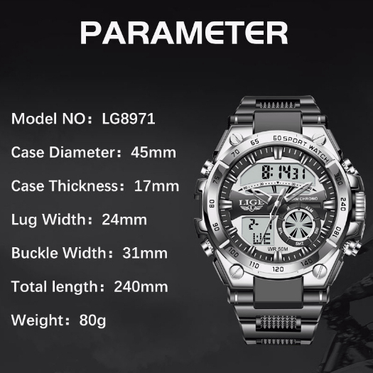 LIGE 2023 Jam Tangan Digital Olahraga Pria Tahan Air Multifungsi Dual Display Jam Tangan Elektronik Pria + KOTAK