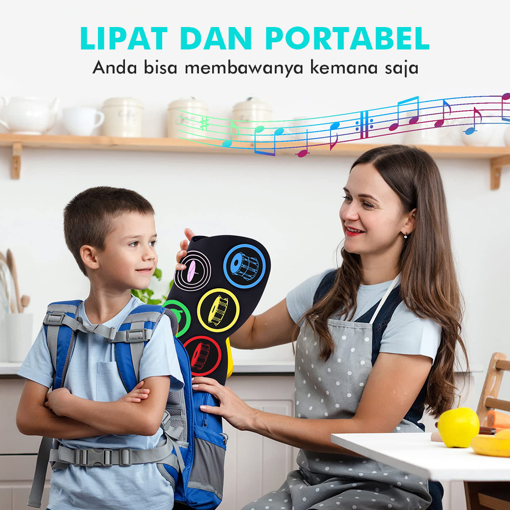 Drum Elektronik Berwarna-Warni Dengan Klakson Drum Elektronik Lipat Portabel Drum Elektronik Silikon Gulung Tangan Drum Set Anak-anak Berlatih