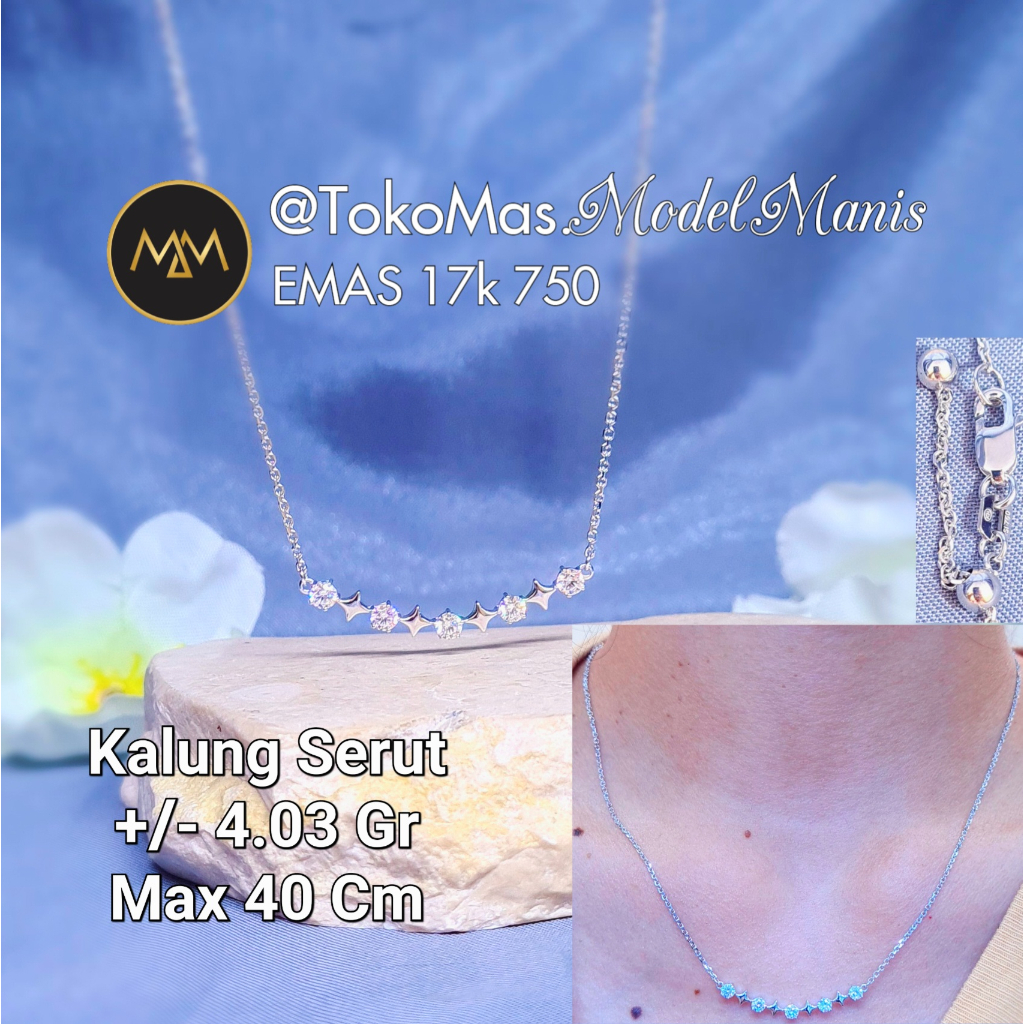 Kalung serut smile star shine emas putih 750 kadar 18k