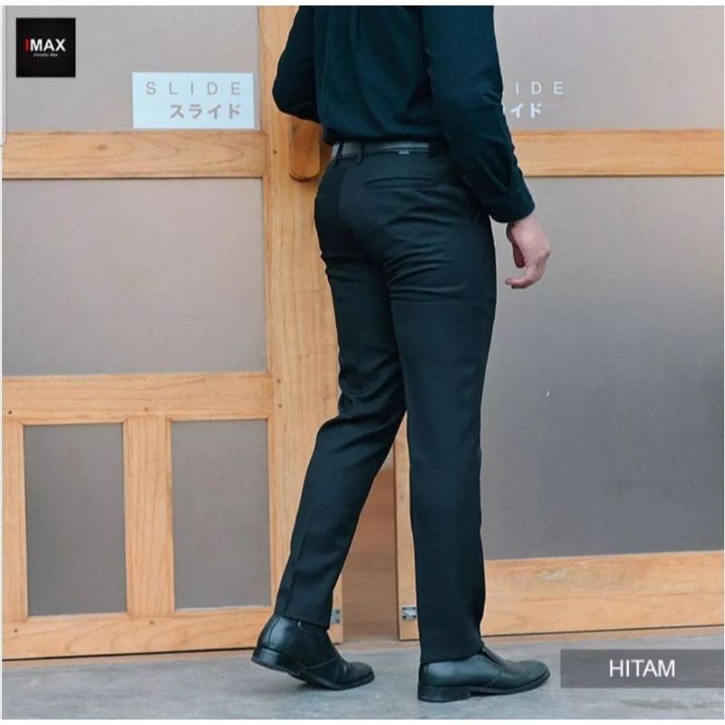 Celana bahan formal kerja kantor pria hitam panjang slimfit