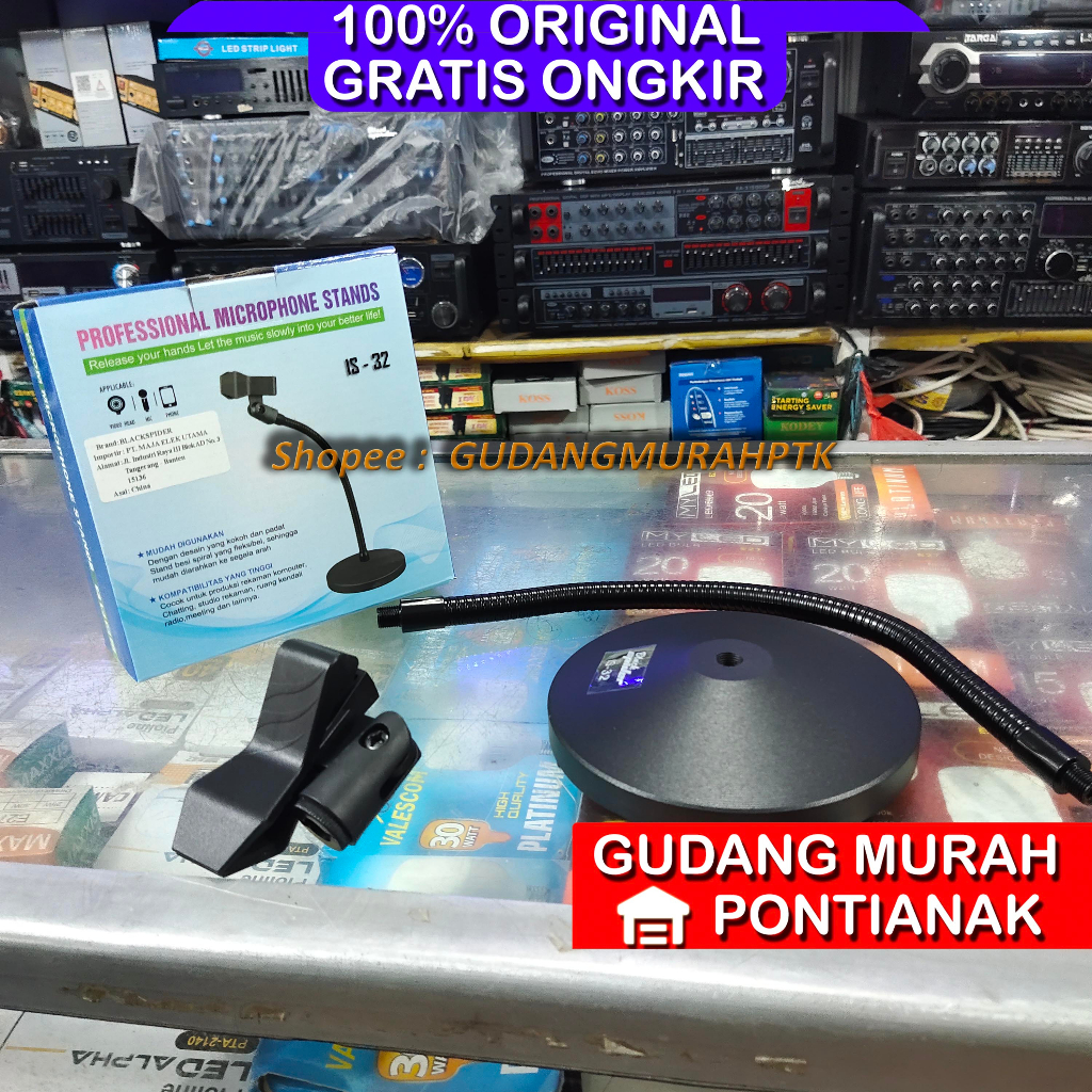 STAND MIC MEJA BLACK SPIDER IS32 / IS 32 / IS-32 (ORIGINAL) Blackspider Dudukan Mic Jepit Podium