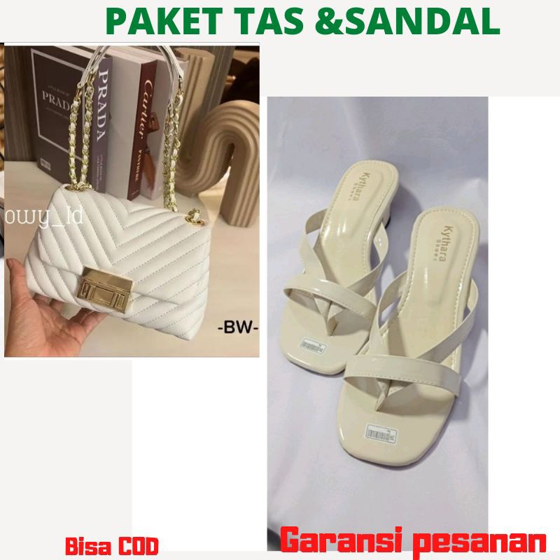 PAKET HEMAT TAS DAN SANDAL wedges heels 5 cm