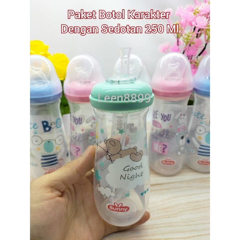 Paket Botol Bunny Karakter Lucu Dengan Sedotan 250 Ml/125 Ml 2410