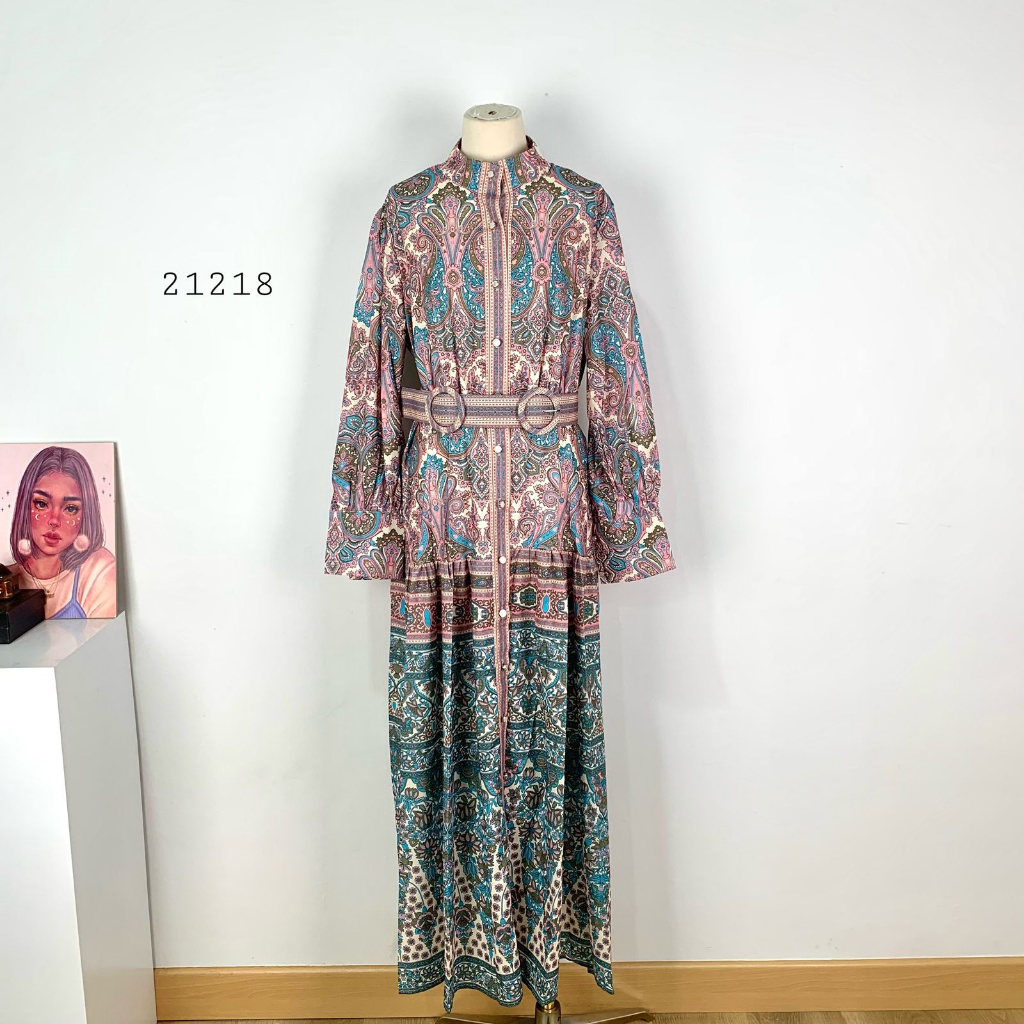 21218 LONG MAXI RUFFLE B4T1K TOSCA RX PREMIUM BANGKOK IMPORT GAMIS RUFFLE TINGKAT FULL MOTIF B4TIK T