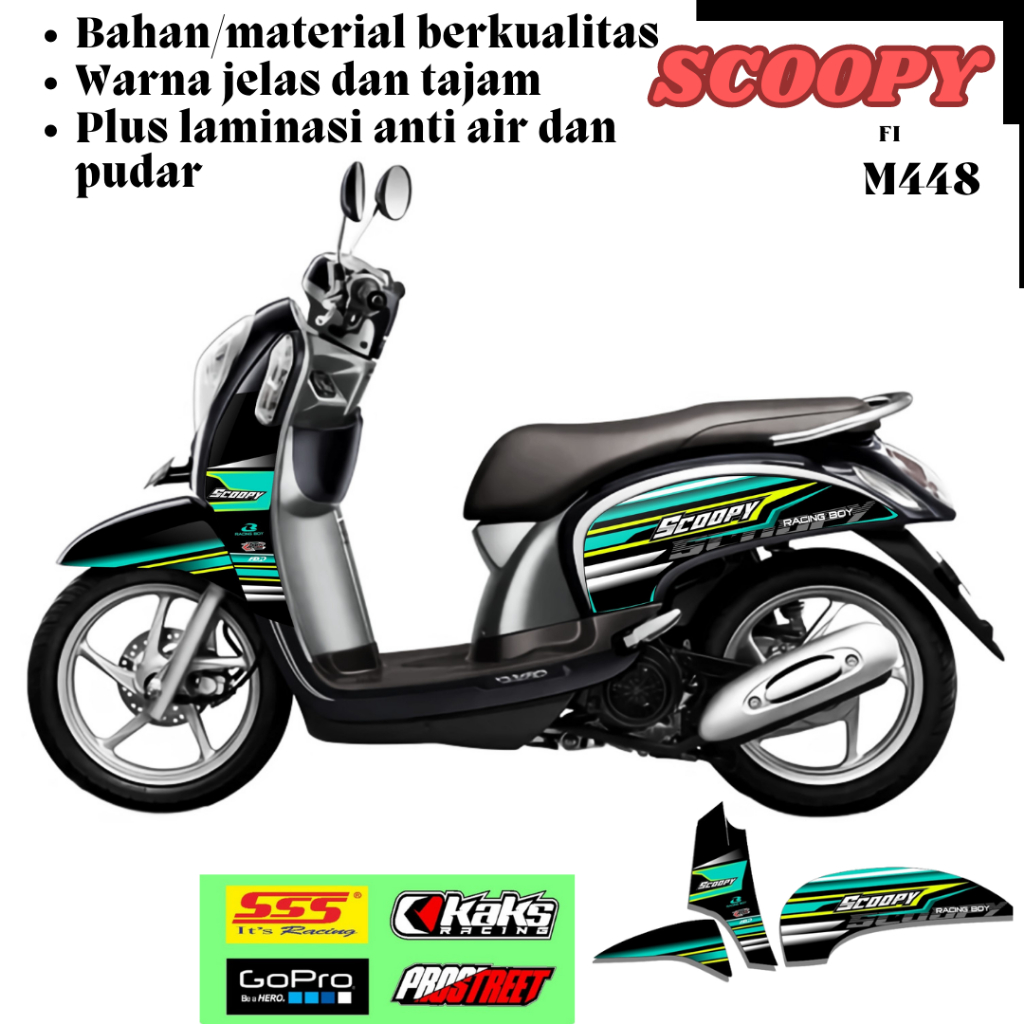 Stiker Decal Sticker Striping Motor Matik HONDA SCOOPY FI KODE M448 Semi Full Body Set Kanan Kiri Li