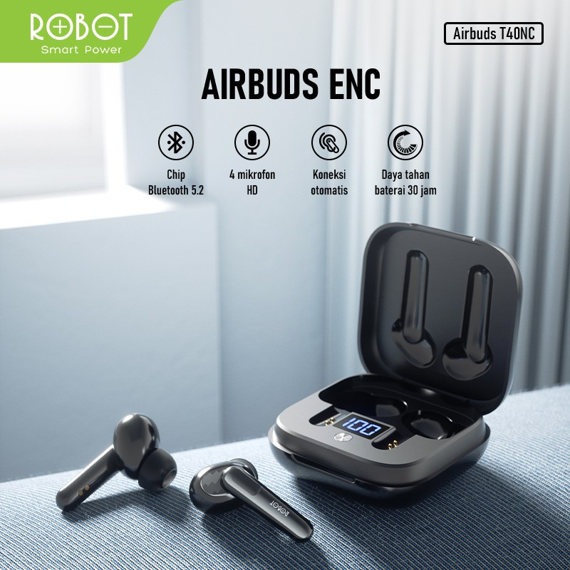 TWS Wireless Earphone Airbuds Garansi 1 Tahun - Robot T40NC