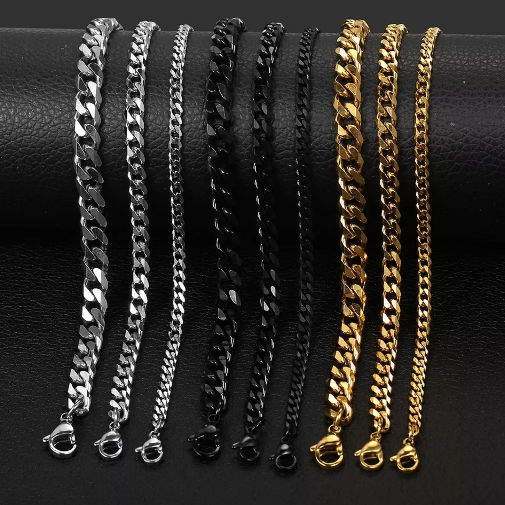Rantai kalung scrub 4dc Titanium Stainless 316L anti karat chain necklace gold black silver emas mas