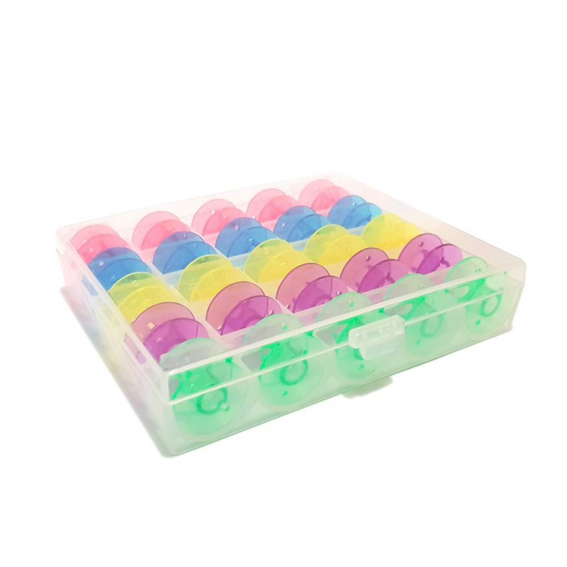 25 pcs + Case Spool Bobbin Plastik Warna Warni Mesin Jahit Rumah Tangga Portable Janome Singer Butterfly