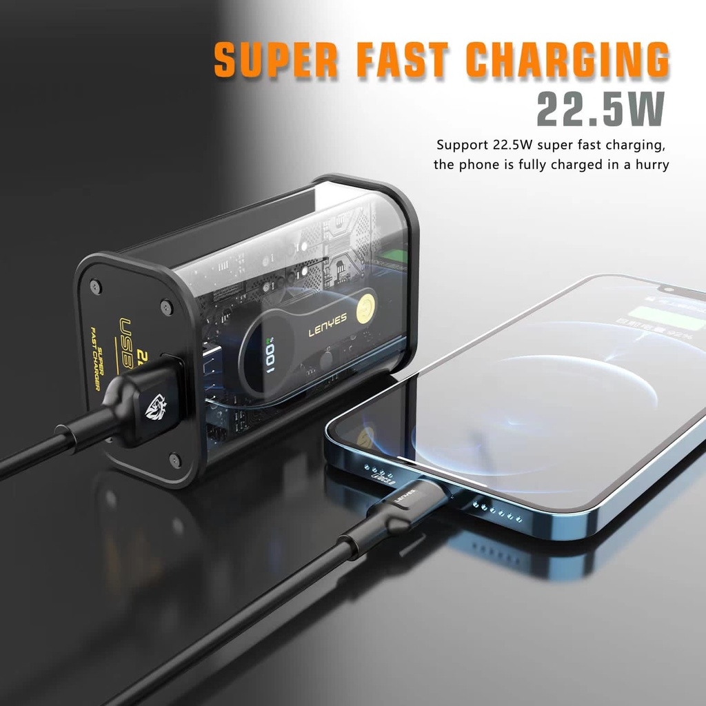 LENYES PX152D 10000mAh 22.5W + PD20W Transparan Powerbank Super Fast Charging Digital Display Indicator Real Capacity PROMO SEN