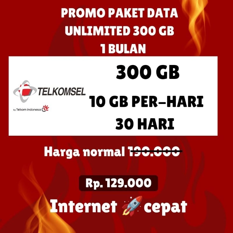 PAKET DATA TELKOMSEL UNLIMITED KUOTA 300GB FULL 24 JAM TANPA PEMBAGIAN MASA AKTIF 30 HARI