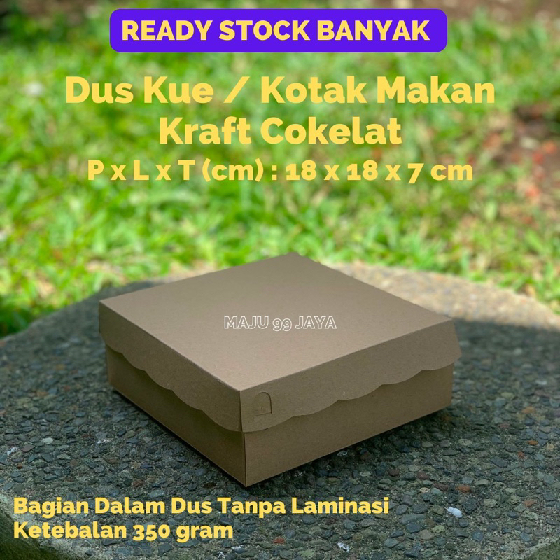 Dus Kue / Kotak Makan Nasi R8 18cm x 18cm x 7cm Kraft Cokelat (Ketebalan 350gram) Finishing Warna Co