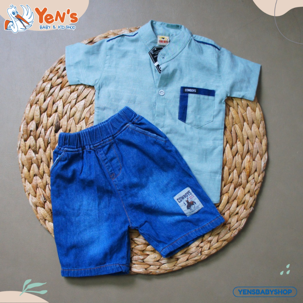 Baju Setelan Kemeja  Anak  Laki Laki Jeans Cowboys 451 4-8