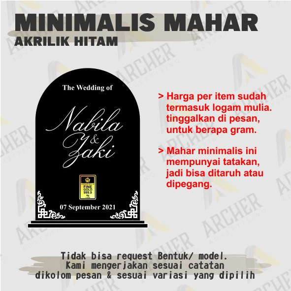 MINI MAHAR MINIMALIS OVAL CUSTOM NAMA,TANGGAL DAN NOMINAL BAHAN AKRILIK HITAM