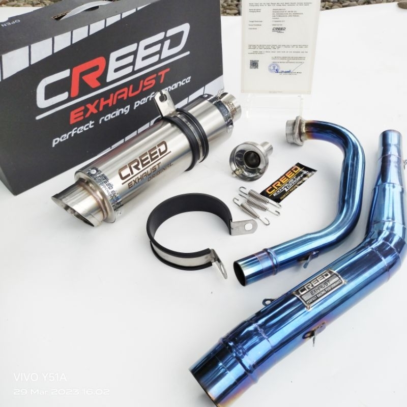 paket komplit knalpot racing creed exhaust original suara ngbass pnp vixion sonic satria fu scorpio 
