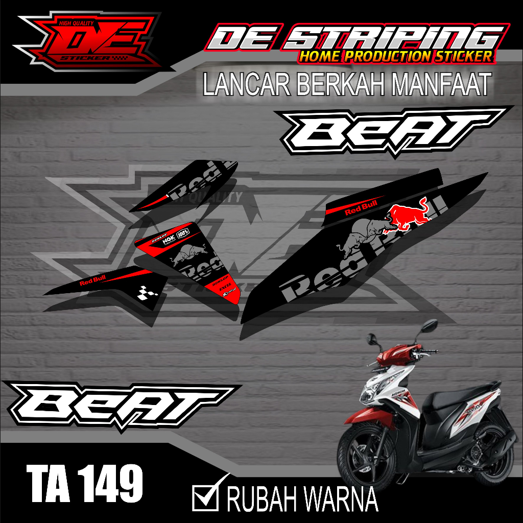 Redbull!!!Sticker Striping Variasi Motor Honda Beat Fi Semifull Motif Keren T149