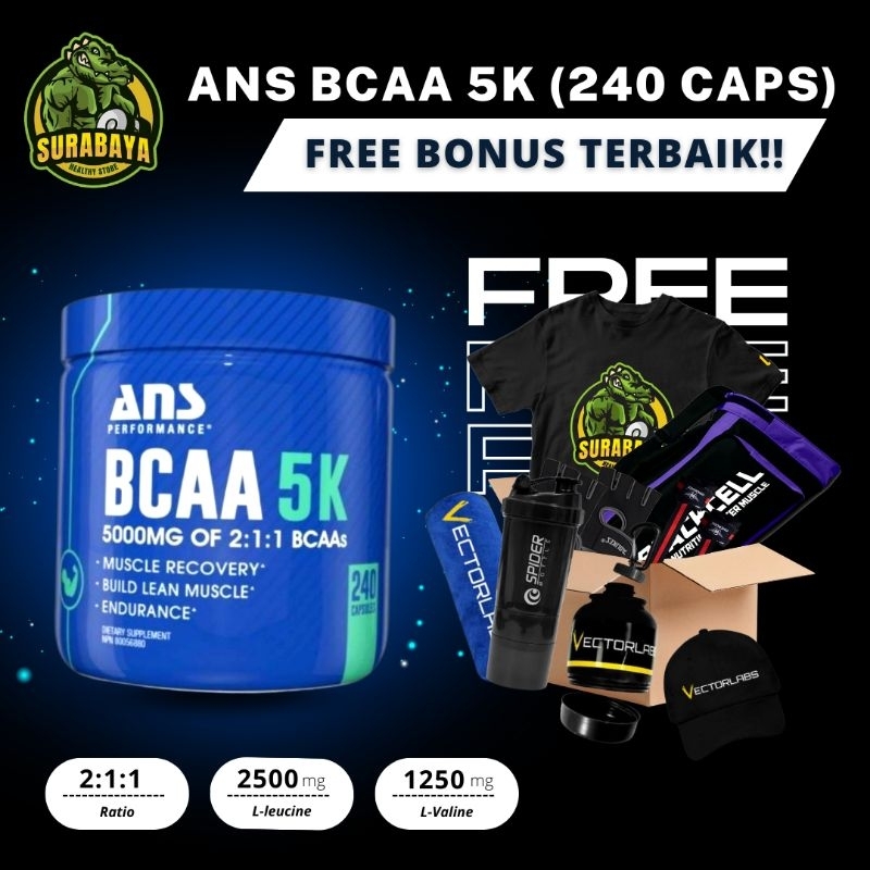 ANS BCAA 5K 240 CAPSULES ANS PERFORMANCE BCAAS 5 K 240 KAPSUL SUPLEMEN FITNES GYM ASAM PROTEIN AMINO