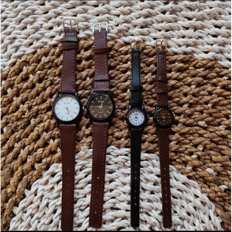 Jam tangan couple ALBA analog pria wanita strap kulit leather trand fashion vintage