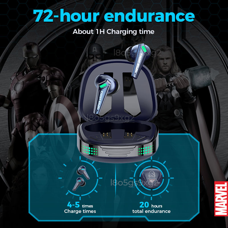 100% Original Disney S18 Earphone Marvel Series Bluetooth 5.3 TWS Wireless Gaming Headset Whit Mic Peredam Kebisingan Earbuds