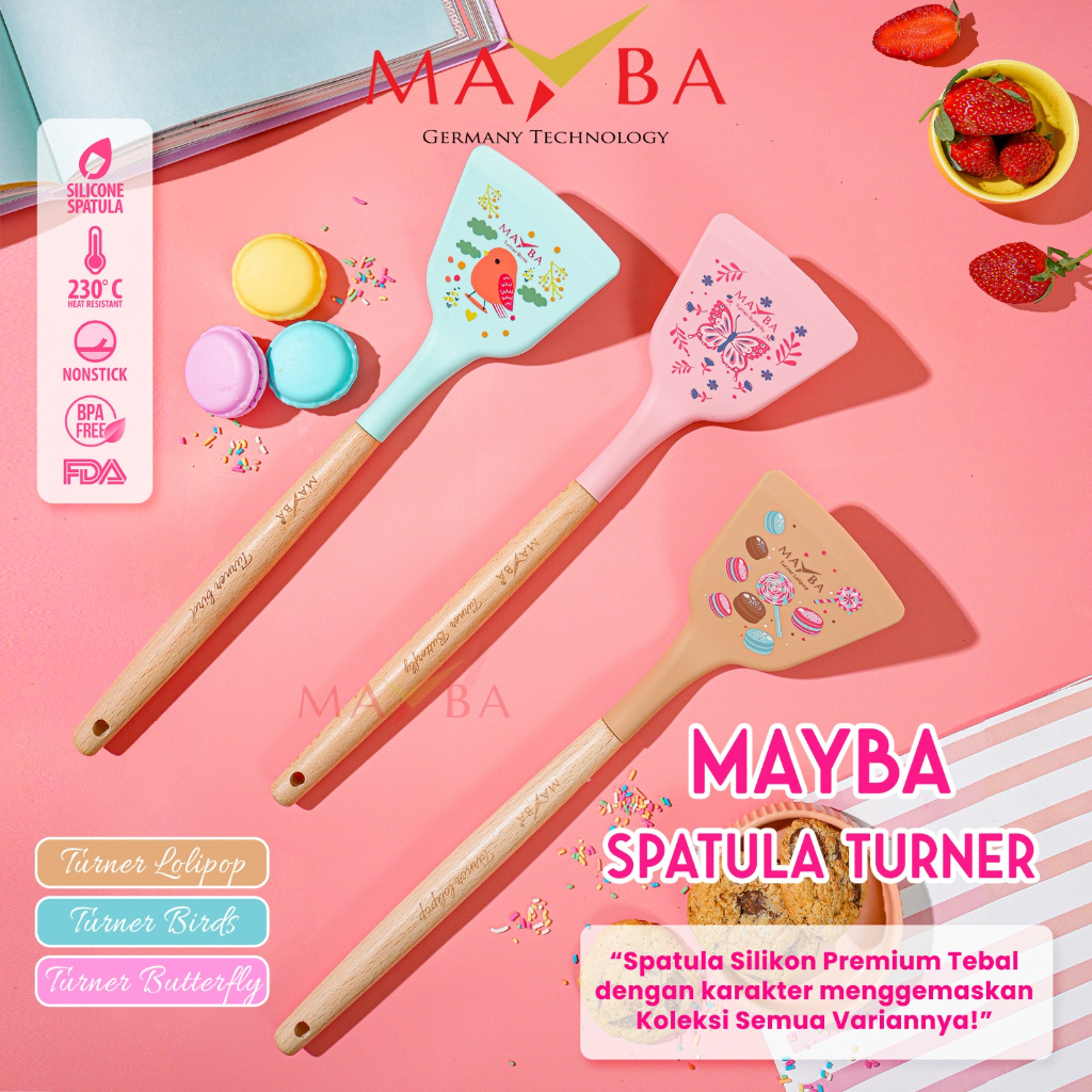 SPATULA TURNER SILIKON MAYBA CHARMING Sutil silicone karakter bird butterfly - motif lolipop