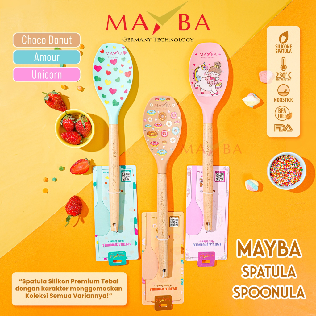 SPATULA SPOONULA SILIKON MAYBA Pilihan Karakter unicorn AMOR Sutil Silicon Motif donat choco