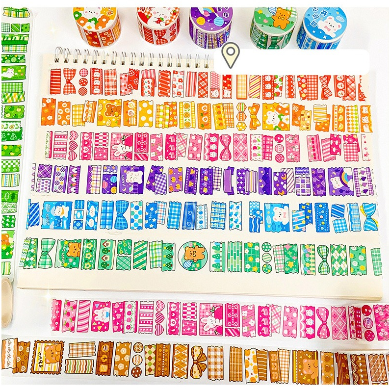 WASHITAPE MASKING TAPE BEAR AND RABBIT SERIES SELOTIP KERTAS LUCU KAWAII CUTE TEMA BERUANG KELINCI KARTUN CERITA DONGENG UNTUK SCRAPING BOOK SCRAPBOOK AESTHETIC JOURNAL JOURNALING @banyak