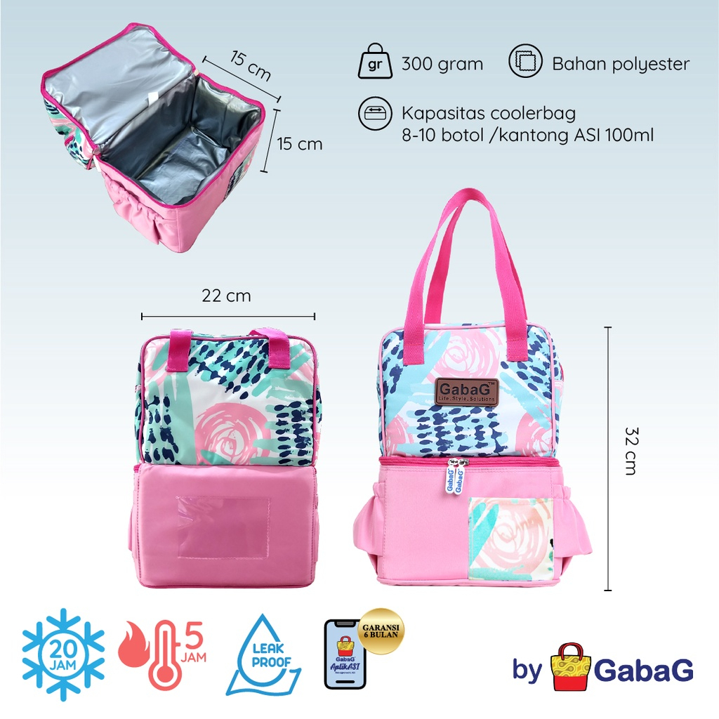 Gabag - Cooler Bag Tote Pop Series - Thermal Bag Ceri / Nuri / Gendis / Lavender - Tas Pendingin Botol Susu Penyimpanan ASI