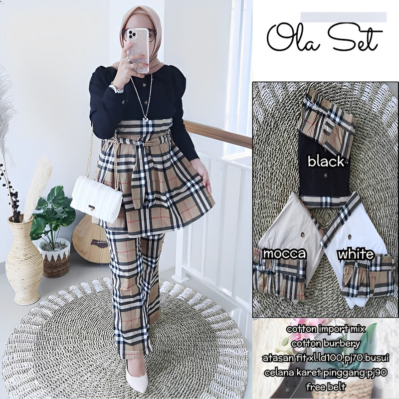 Ramdan Collection - Olaa One Set Tunik Wanita Kekinian Ruffle Full Kancing Premium Burberry Baju Setelan Wanita Terbaru Import Korean Style Jumbo Fashion Muslim