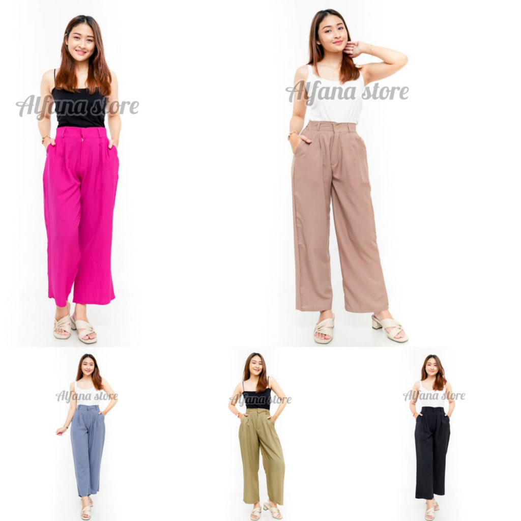 Celana Kulot Crinkle Highwaist Loose Cullote Pants Celana Kantor Wanita Jumbo