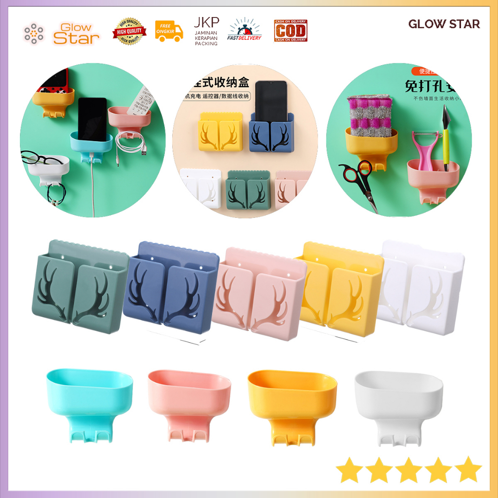 GH2 Kotak Gantungan HP dinding Tempel Smartphone Holder Hanger Gantungan Penyimpanan box wall hanging storage charger sikat gigi Alat make up Tulis Kabel Sikat gigi kamar mandi hape device toilet sabun Wastafel Gantung Hook Serbaguna remote ac tv hook