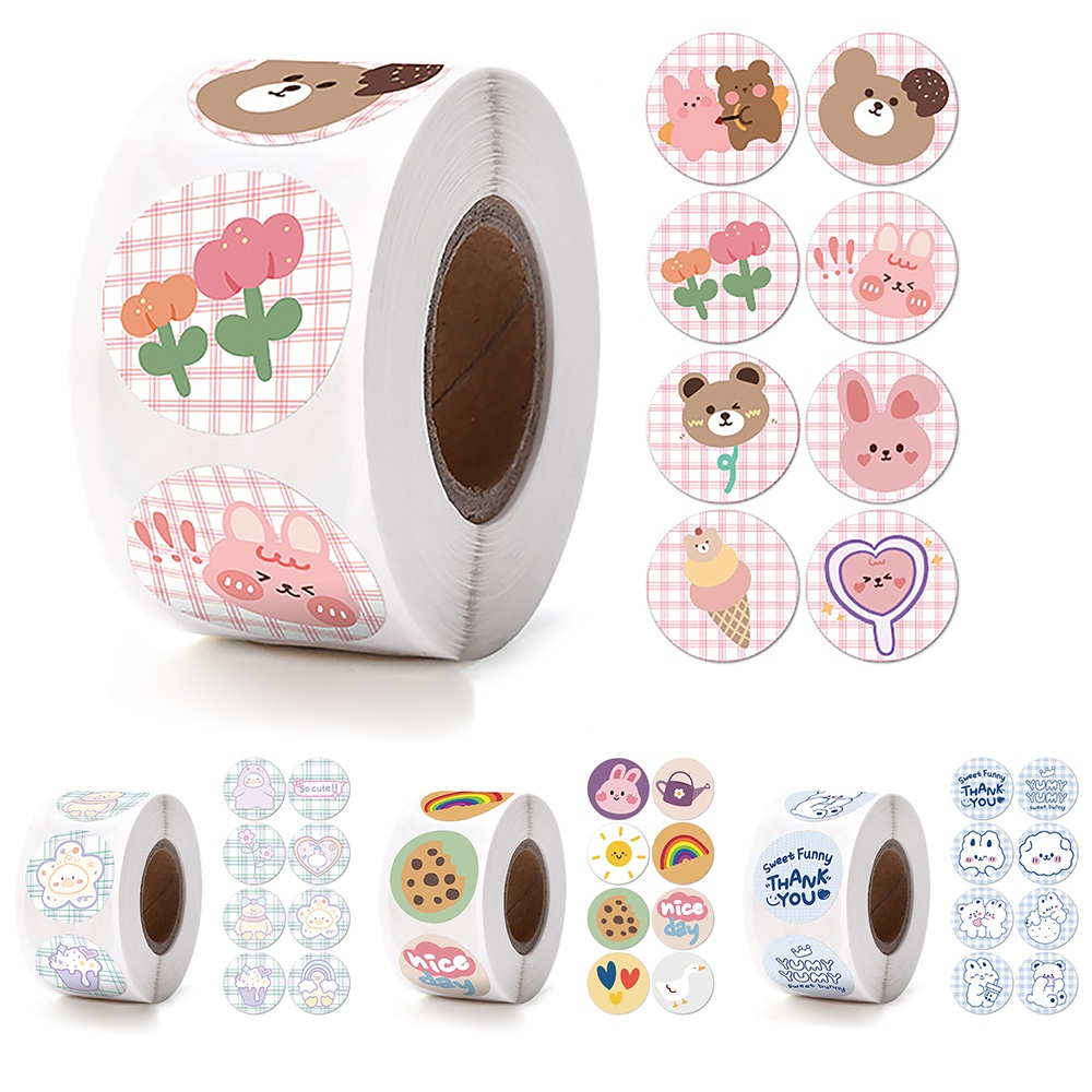 

50pcs Cute Bear Rubber Duck Penguin Seal Sticker Stiker Lucu Online Shop Packaging Label Segel Packing PLAID