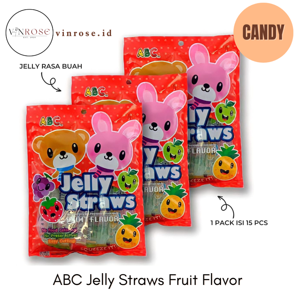 

ABC Jelly Straws Fruit Flavor Rasa Buah (15 pcs)/ Permen Jeli Anak Korea