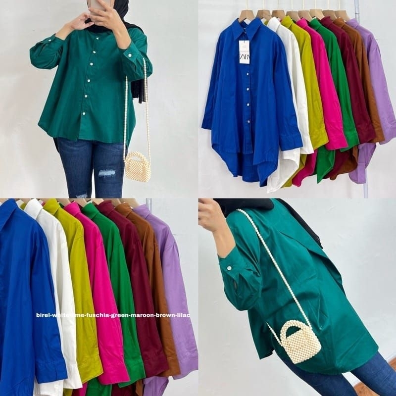 Kemeja Wanita Polos Oversize Olivia Shirt Zara Bahan Shakila Kekinian