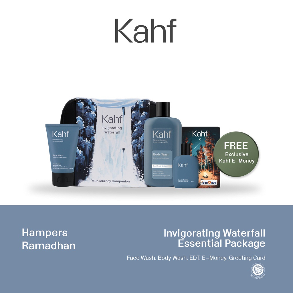 KAHF Essential Care Package Indonesia / Paket Lengkap / Revered Oud Humbling Forest Invigorating Waterfall True Brotherhood Hydrating / Face Wash Body Wash Eau De Toilette / Sabun Pencuci Wajah Badan Mandi Parfum / Skincare Pria Series Bundle Full Set