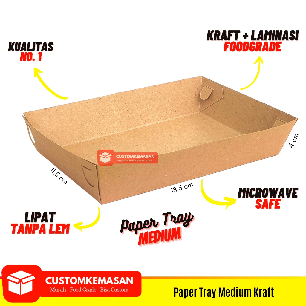 Paper Tray Makanan, Paper tray medium, Wadah Makanan, paper Tray polos