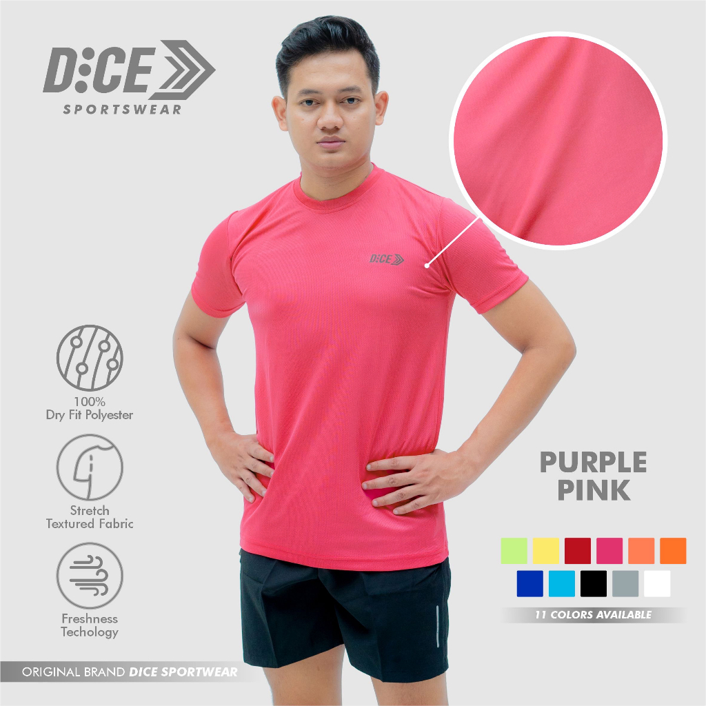 DiCE COLOR SERIES Polos Mulberry Pink Kaos Jersey Olahraga Pria Dry Fit Polyester Running Gym Futsal