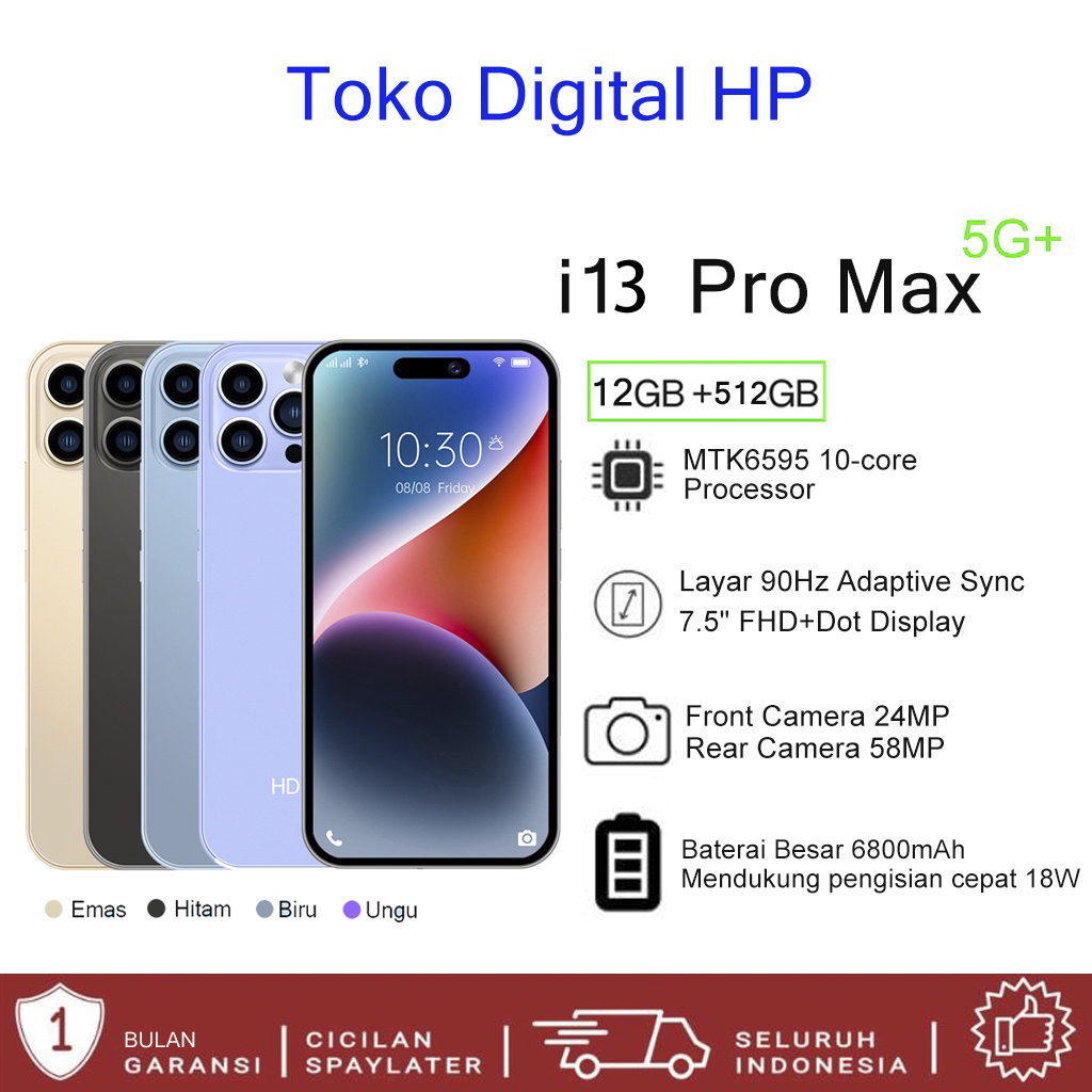 【Bisa COD】Ponsel Pintar Baru i13 Pro Max 7,5 inci HD Kamera Ponsel Android 4G/5G 12GB + 512GB Gaming Phone Baru Asli Smartphone HP Murah