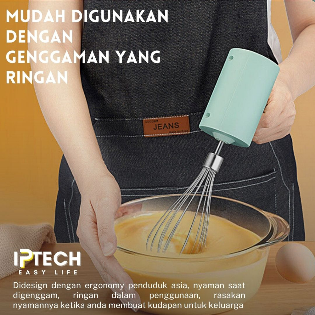 IPTECH WIRELESS HAND MIXER 3 Speed dan 2 Kepala Mixer Dengan USB Charger l Pengocok Telur l Pengocok Kue IPC03X