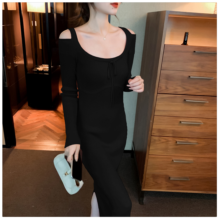 【Elegant】Solid Color Long Sleeve knit Bodycon  Dress 7549