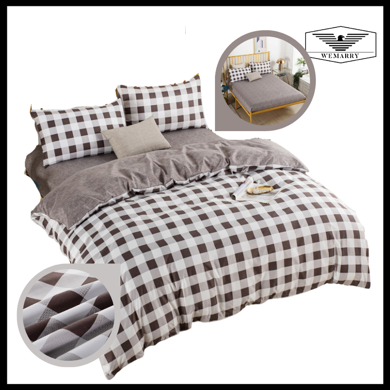 WEMARRY Sprei Katun Emily Gery New Deluxe Microfiber Korean Style Tinggi 25cm