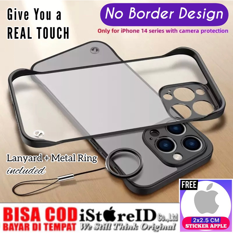 [COD] (Free Gift : Sticker) Matte Case + Lanyard + Metal Ring For iPhone Frameless Design Hardcase T