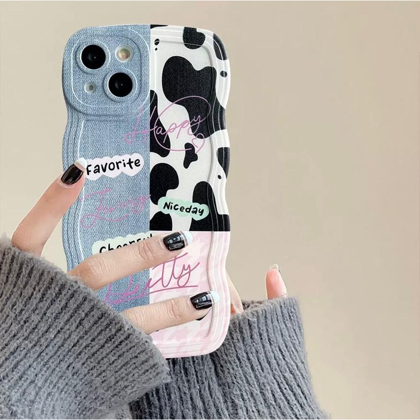 [ TPC ] Soft Case COW &amp; JEANS For iPhone7 8 Plus X XS MAX XR 11 12 13 14 PRO MAX PLUS - IP076