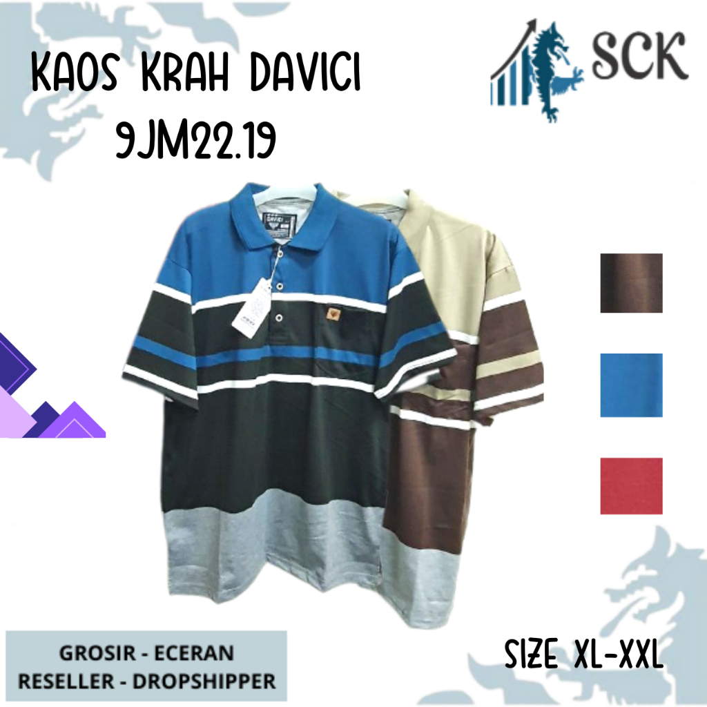 Kaos Kerah Pria DAVICI 2240 2219 2231 Motif Salur JUMBO Kombinasi Halus Original / Baju Cowok Size M-L - sckmenwear GROSIR