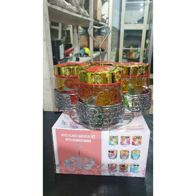 Toples Kue Set Isi 4 - Toples Lebaran Set - Toples Kaca -Toples Beling