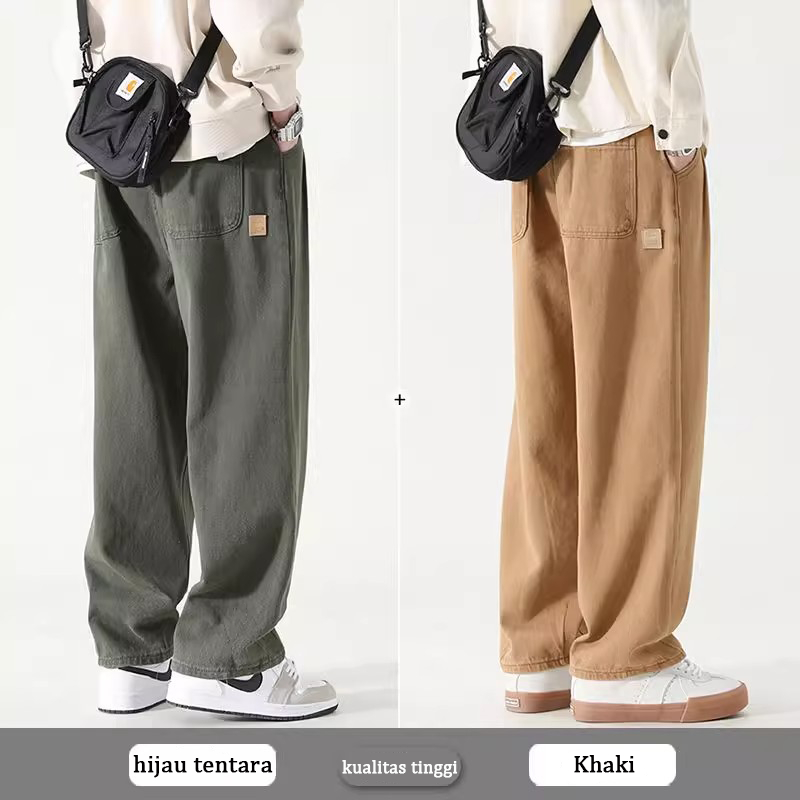 【NEW】Celana panjang pria korean style celana cargo panjang celana Khaki celana panjang cowok loose straight pants celana santai pria oversize celana jogger celana boyfriend dasar pria2023