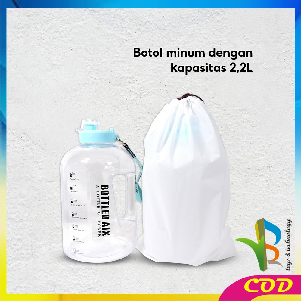 RB-C470 Botol Minum Transparan 2200ML Tumblr Botol Gym Bottle / Tempat Botol Minum Olahraga Ukuran Besar BPA FREE